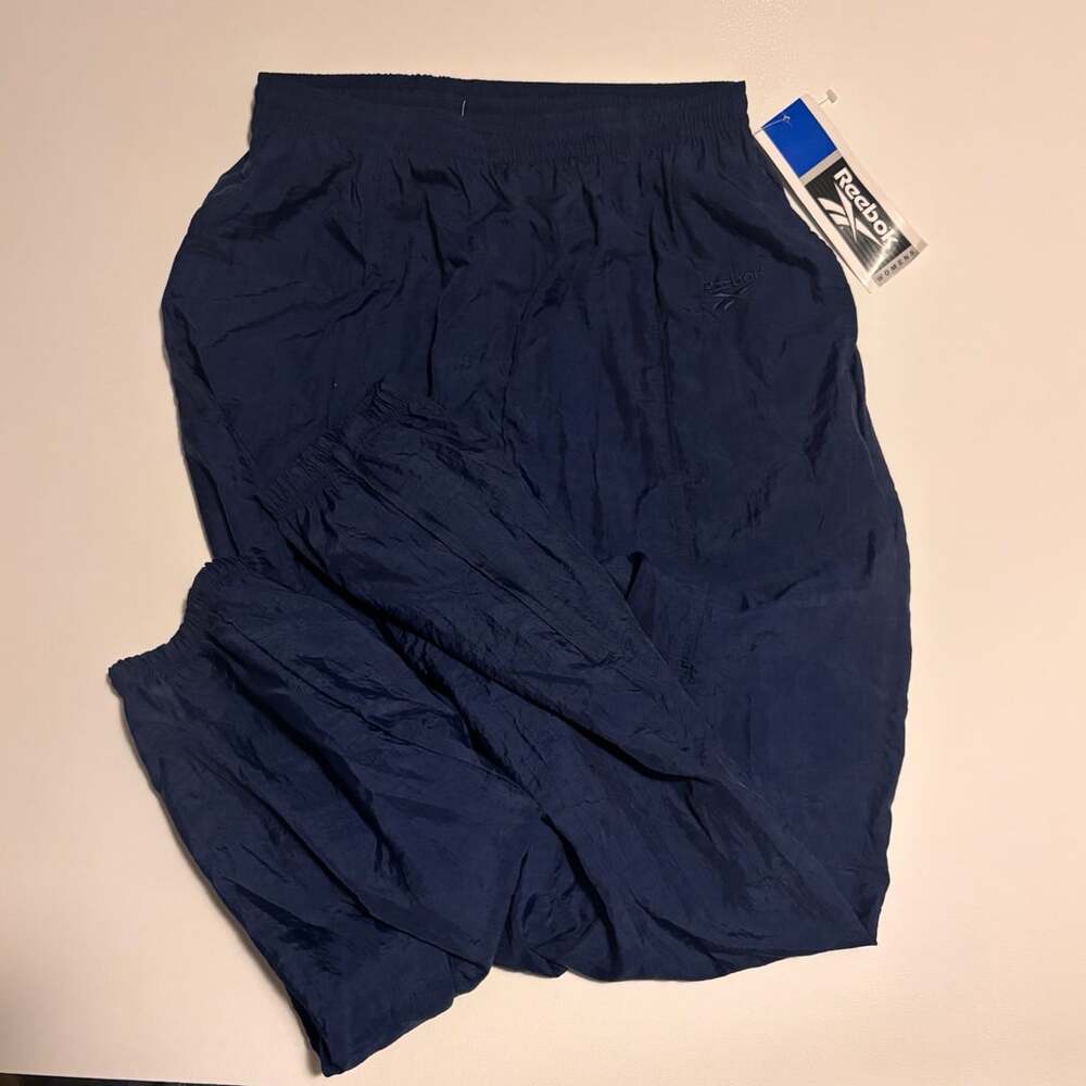 Vintage 90s Reebok Women's Nylon Navy Blue Track Pants Size L New With Tags